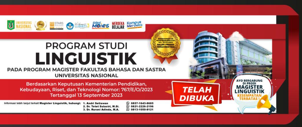 Read more about the article TELAH DIBUKA ! Program Studi Linguistik Pada Program Magister Fakultas Bahasa dan Sastra Universitas Nasional